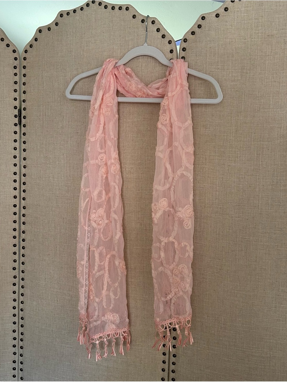 Delicate Pink Lace Fringe Scarf Rosette Rose Circle Ruffle Coquette Accessories